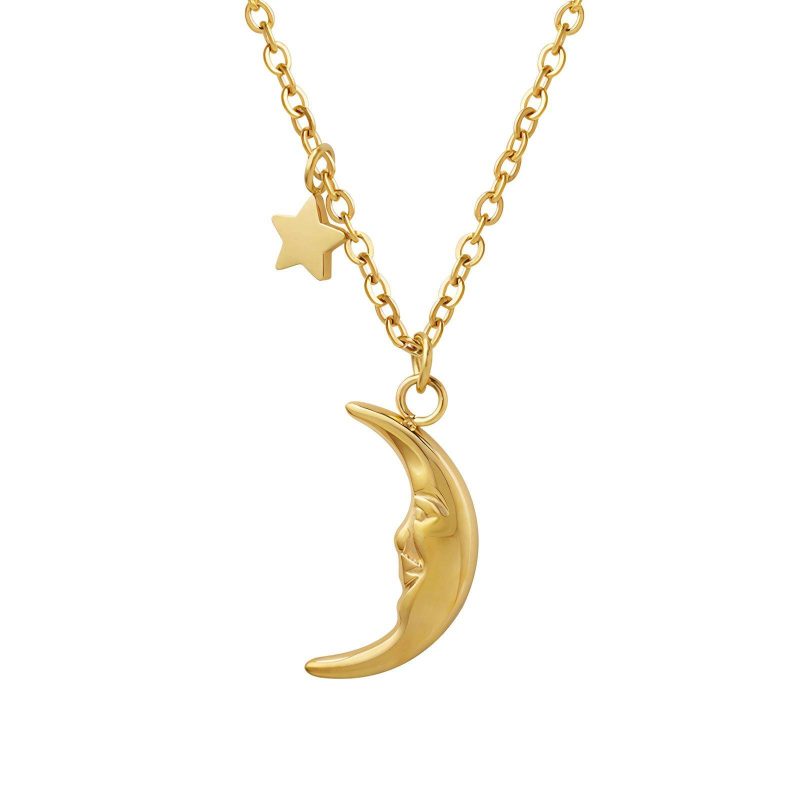 18K gold plated Stainless steel  Crescent Moon necklace, Intensity