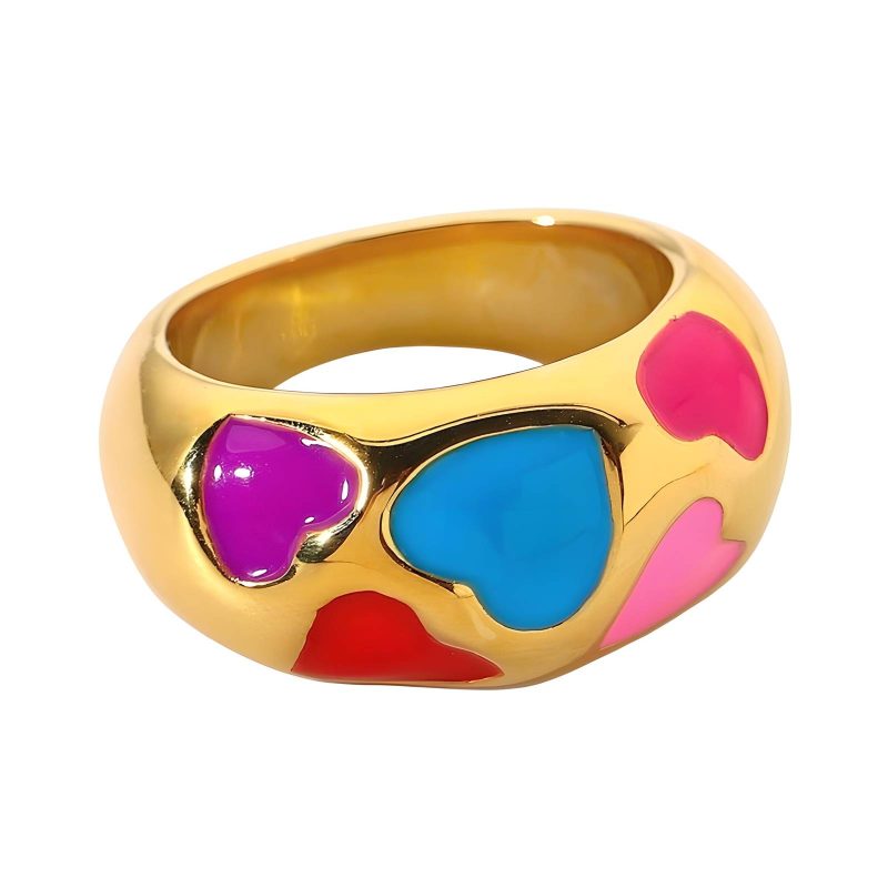 18K gold plated Stainless steel  Hearts finger ring, Intensity