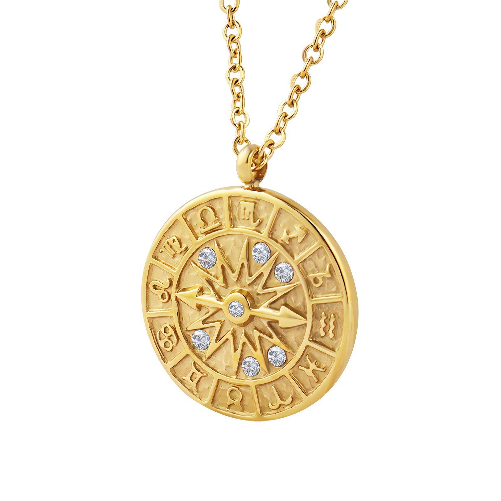 18K gold plated Stainless steel  Zodiac wheel necklace, Intensity