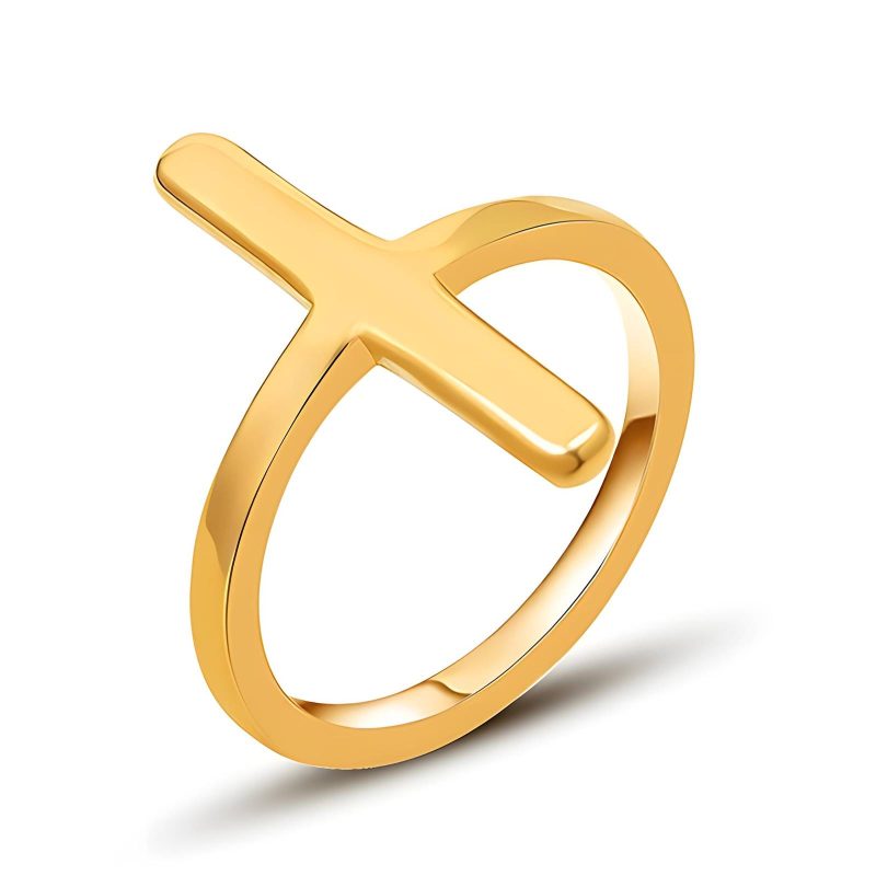 18K gold plated Stainless steel  Cross finger ring, Intensity