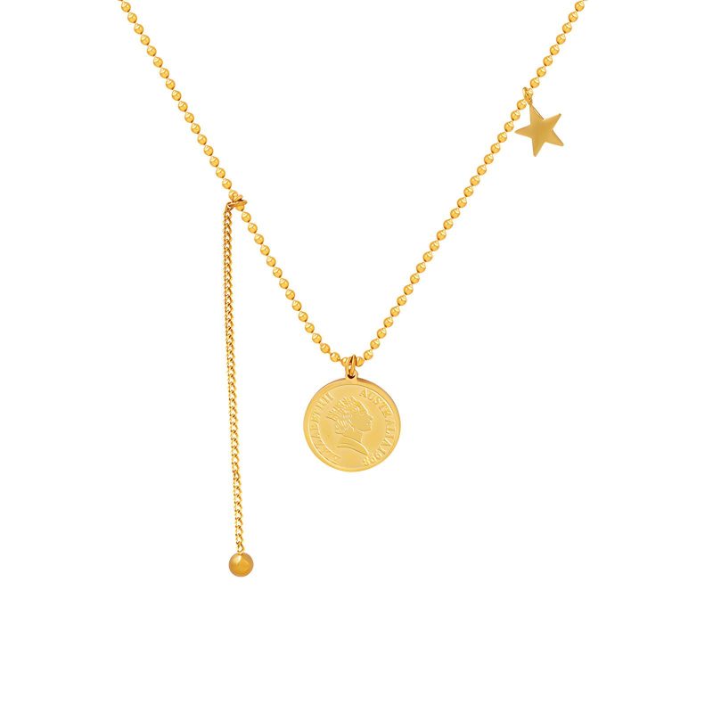 18K gold plated Stainless steel  Coin and star necklace, Intensity