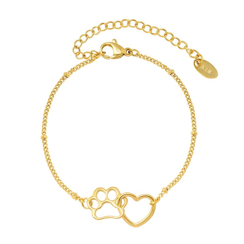 18K gold plated Stainless steel  Heart and Paw bracelet, Intensity