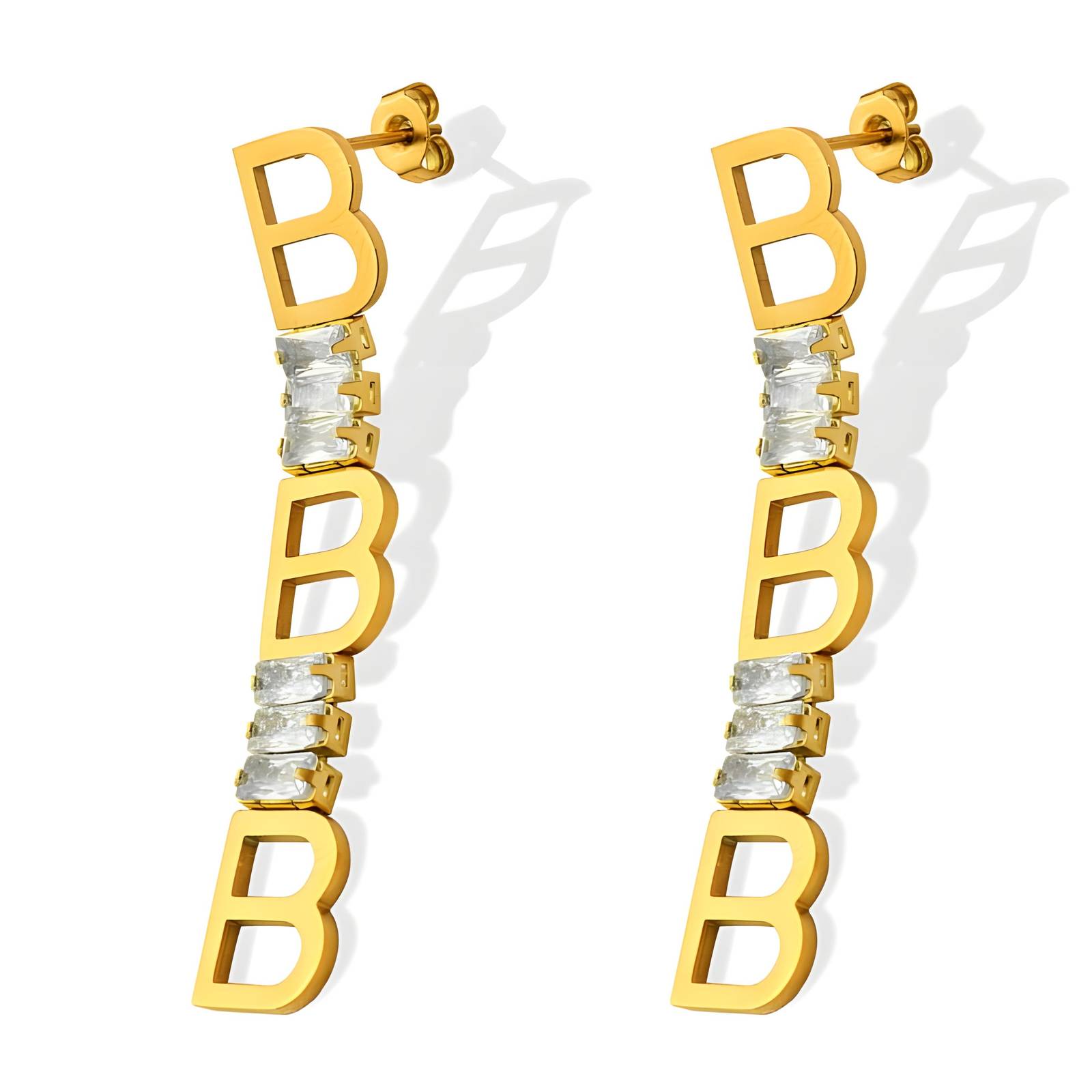 18K gold plated Stainless steel  Letter B earrings, Intensity