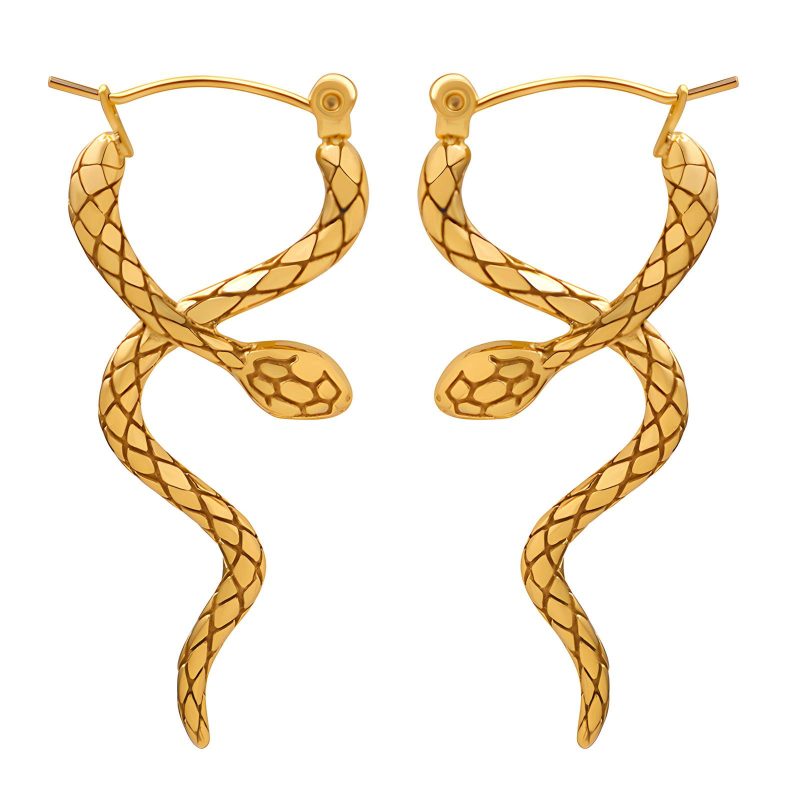 18K gold plated Stainless steel  Snakes earrings, Intensity