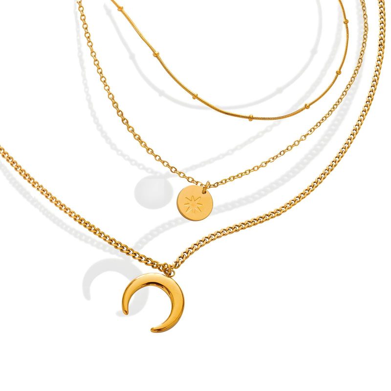 18K gold plated Stainless steel  Star and Moon necklace, Intensity