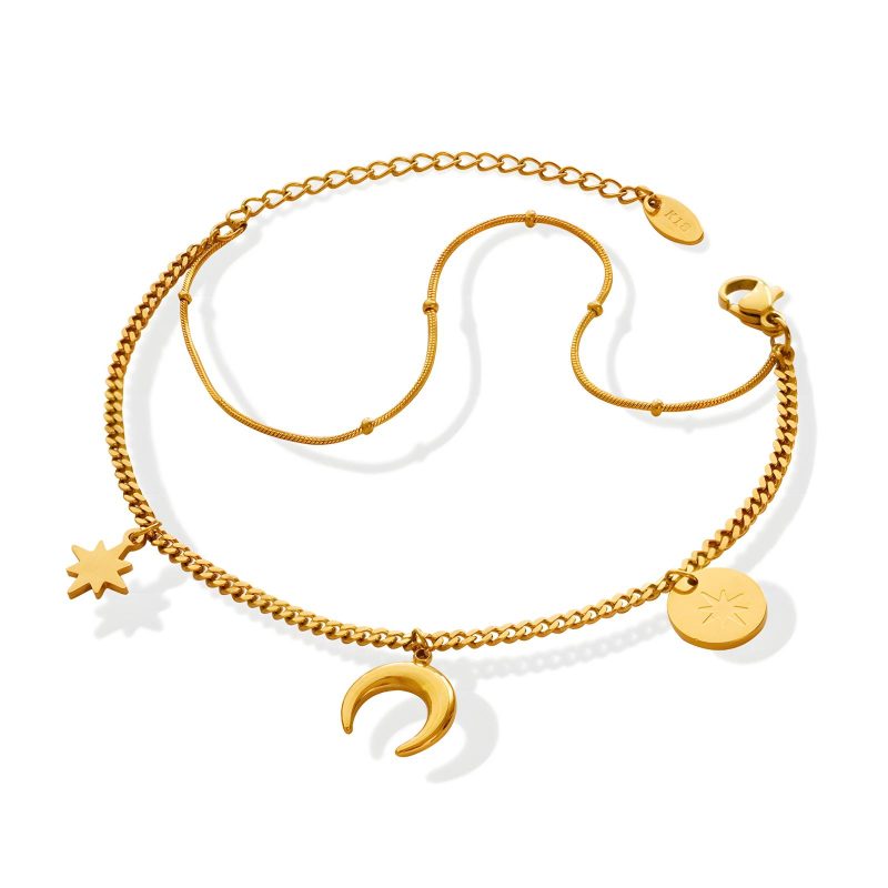 18K gold plated Stainless steel  Moon and stars bracelet, Intensity