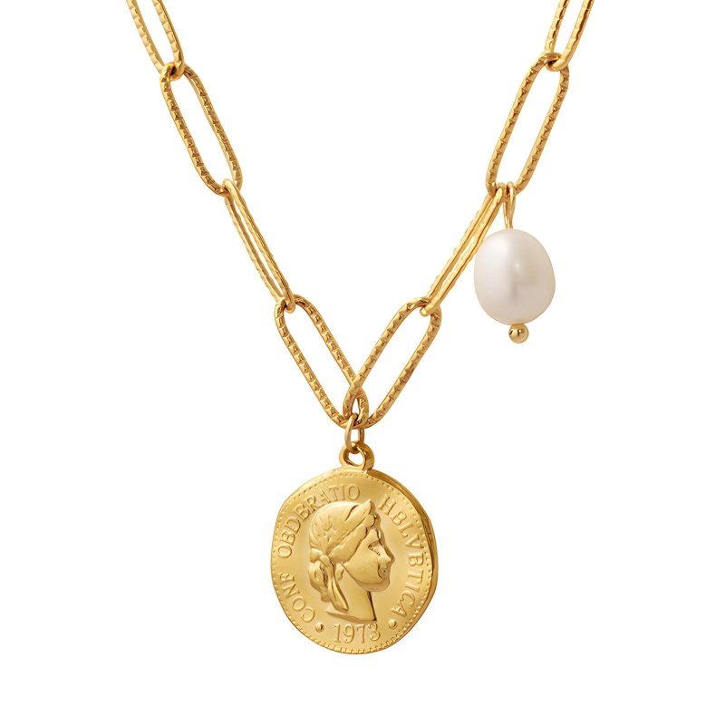 18K gold plated Stainless steel  Coin necklace, Intensity