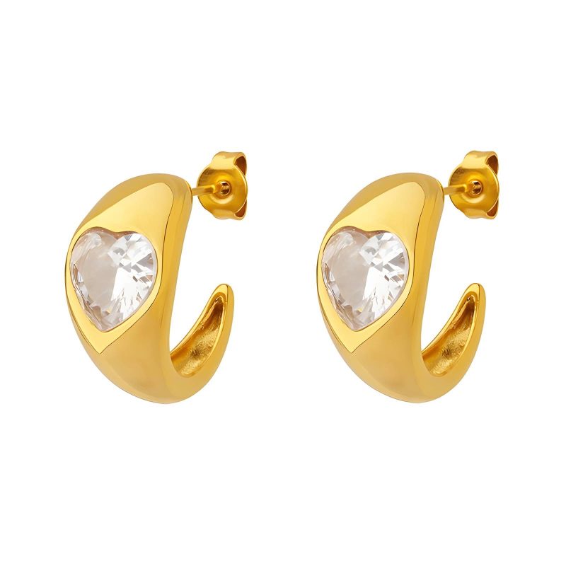 18K gold plated Stainless steel  Hearts earrings, Intensity