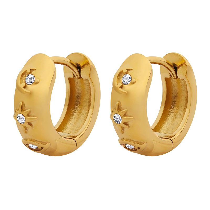 18K gold plated Stainless steel  Moon and Star earrings, Intensity