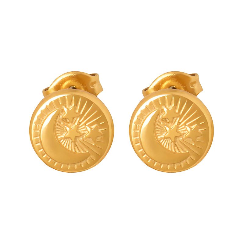 18K gold plated Stainless steel  Crescent and Star earrings, Intensity