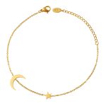 18K gold plated Stainless steel  Crescent and Star anklet, Intensity