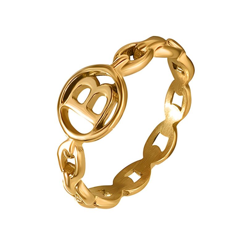 18K gold plated Stainless steel  Letter B finger ring, Intensity