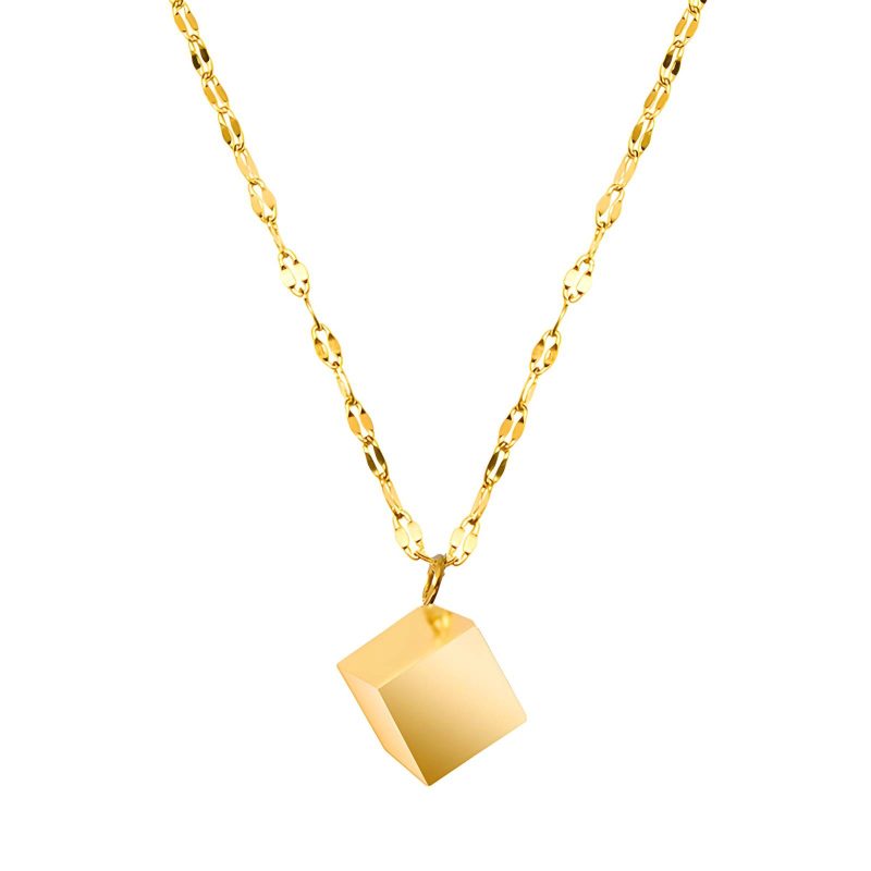 18K gold plated Stainless steel  Cube necklace, Intensity