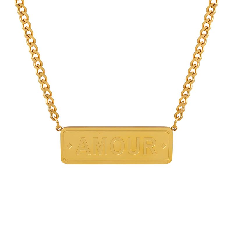 18K gold plated Stainless steel  Letter AMOUR necklace, Intensity