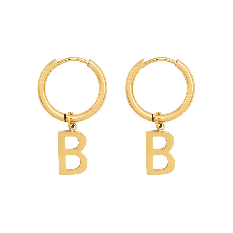 18K gold plated Stainless steel  Letter B earrings, Intensity