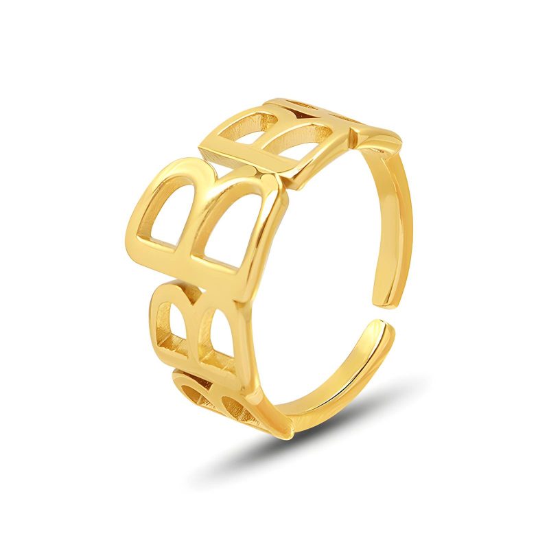 18K gold plated Stainless steel  Letter B finger ring, Intensity