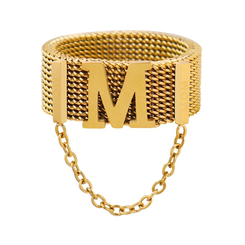 18K gold plated Stainless steel  Letter M finger ring, Intensity