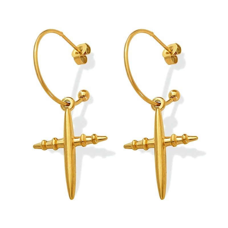 18K gold plated Stainless steel  Crosses earrings, Intensity